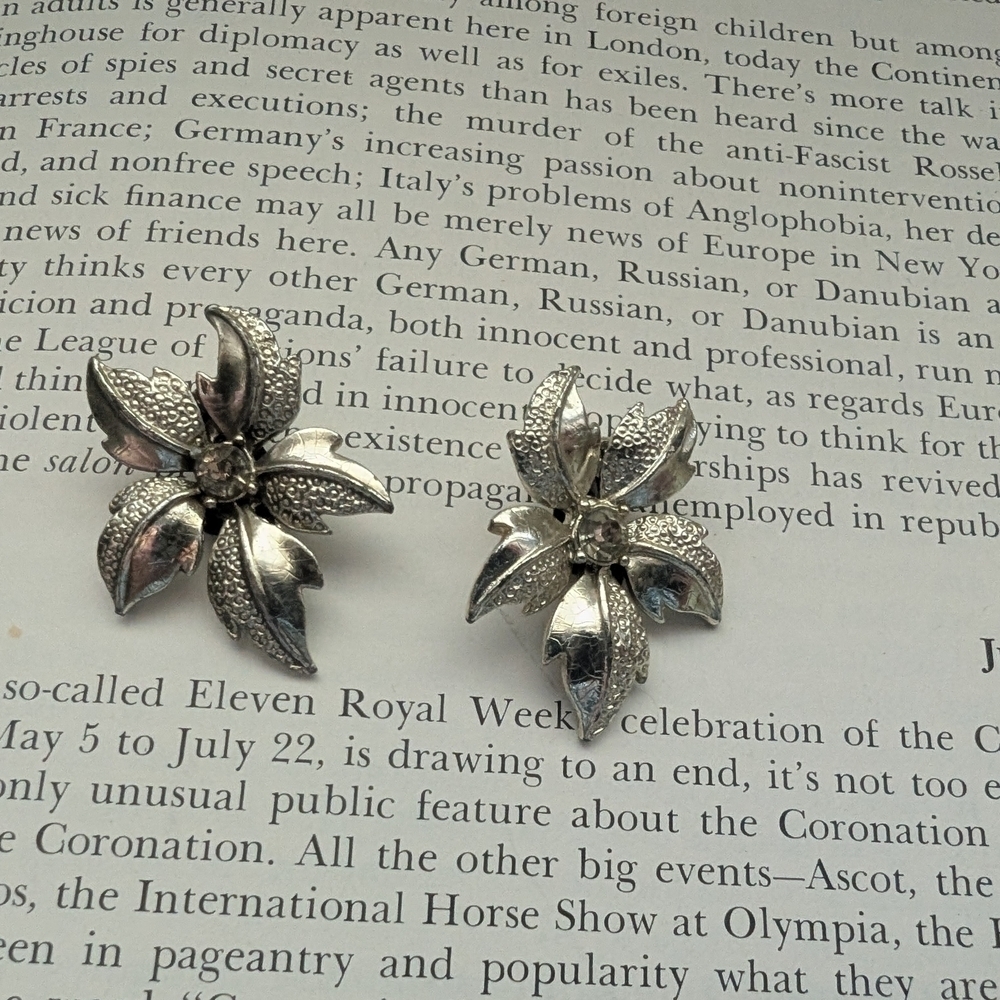 Elegant Silver Floral Earrings Clip Ons